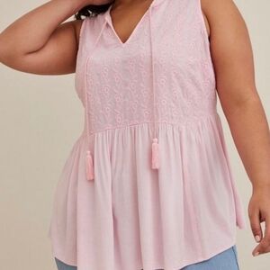 TORRID‎ Sleeveless Embroidered Peplem Tunic, Pale Pink, Summer, Casual, Sz 3X